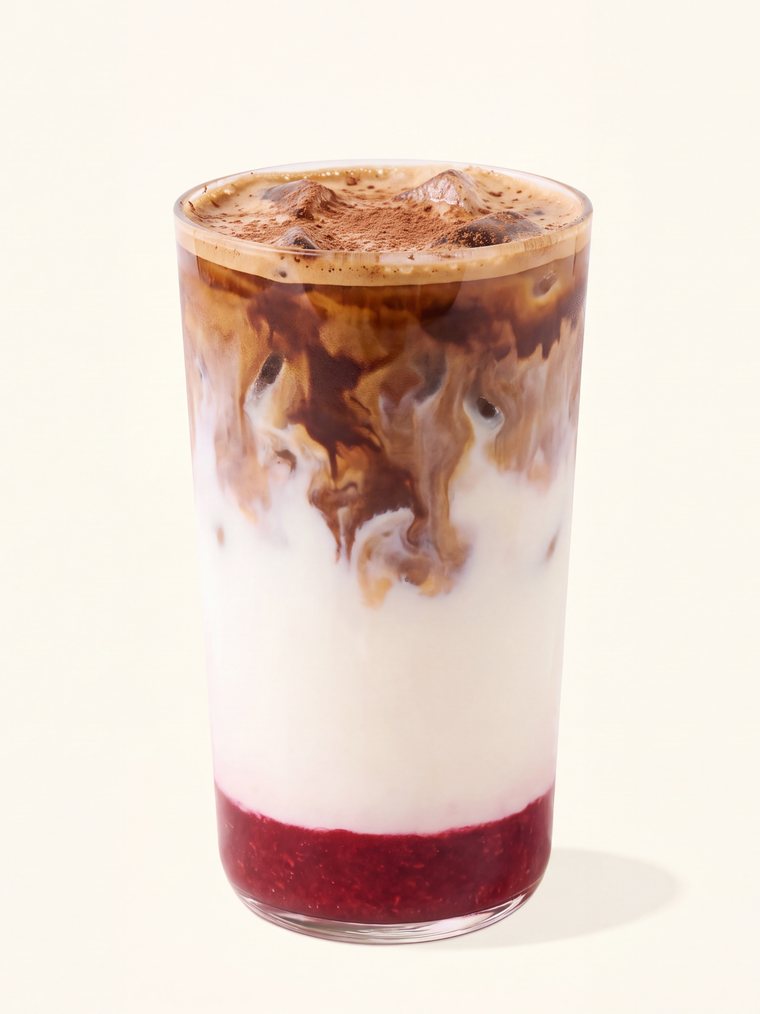 Iced raspberry cacao latte