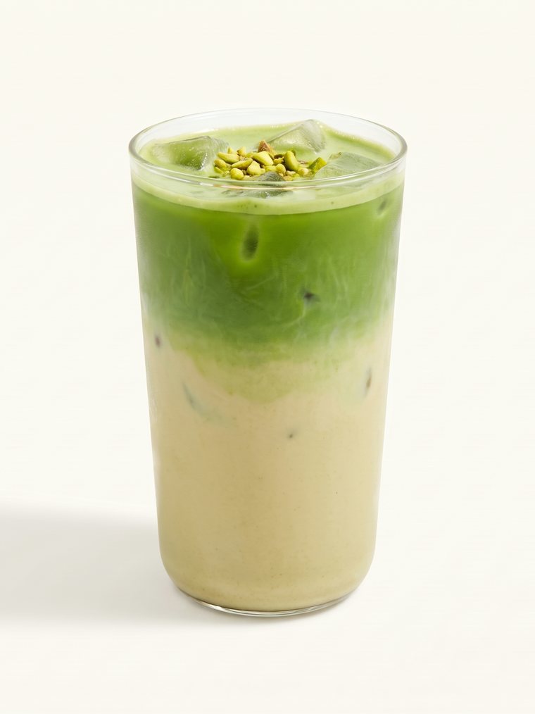 Iced pistachio matcha latte