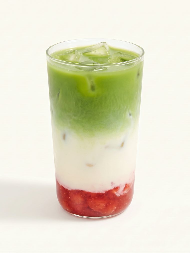 Iced strawberry matcha latte